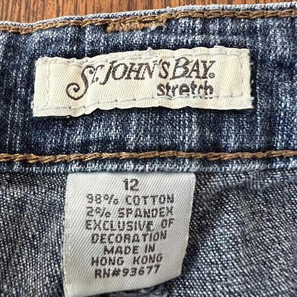 St. John's Bay Women's Cropped Jeans Size 12 Stretch Straight Leg Blue Mid Rise - Picture 5 of 9